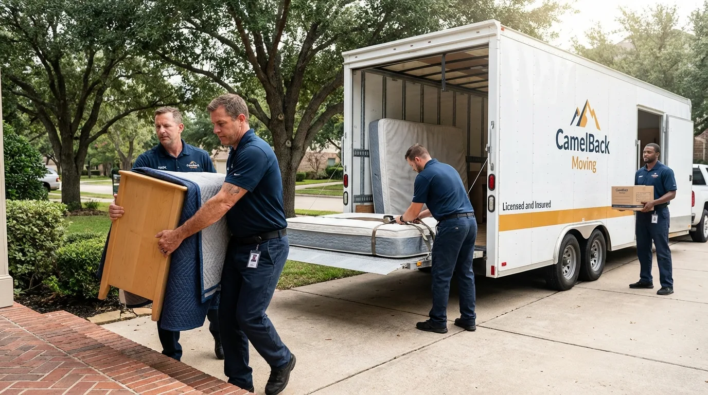 Crew loading residential truck for cross-state move from Phoenix, OR
